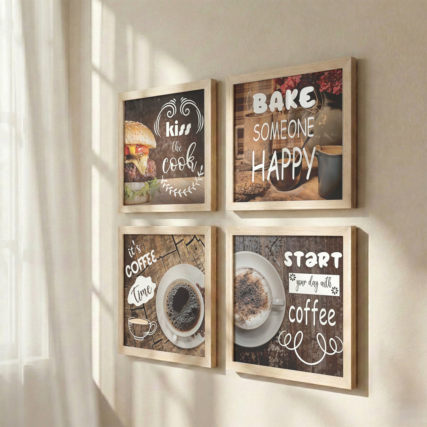 Rustic Coffee & Kitchen Wall Art Set of 4