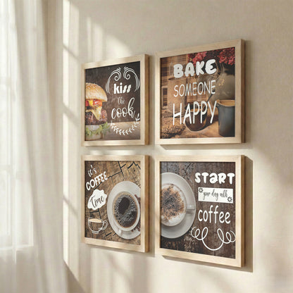 Rustic Coffee & Kitchen Wall Art Set of 4