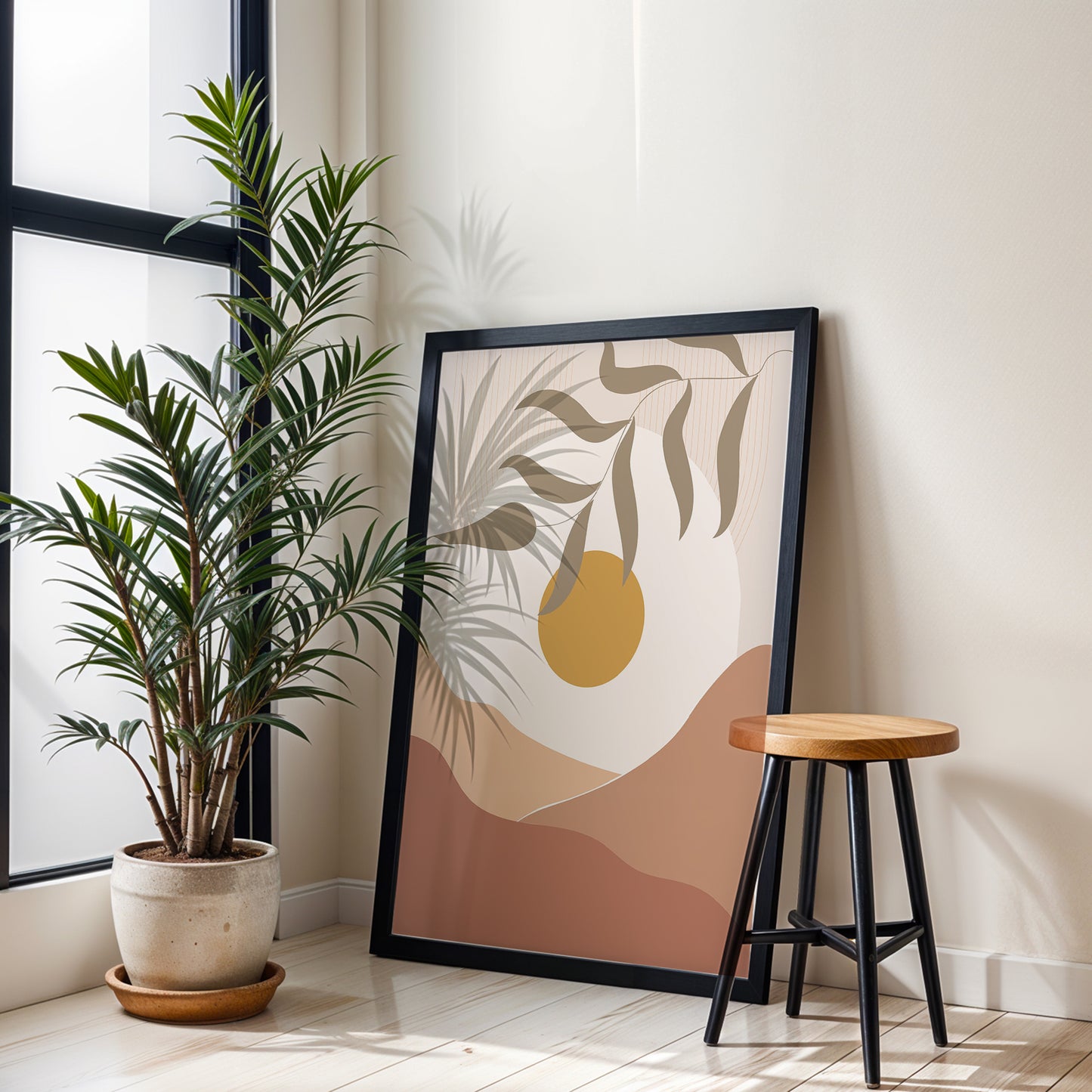 Minimalist Golden Sun Leaf Wall Art – Set of 1