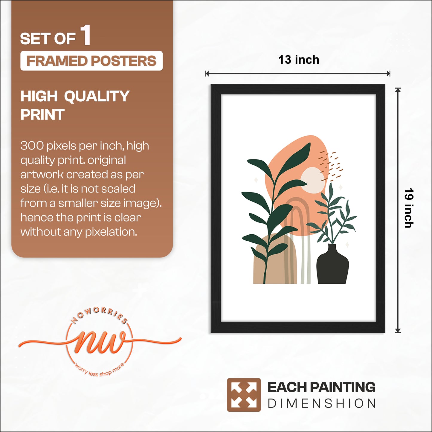 Boho Botanical Vase Wall Frame – Set of 1
