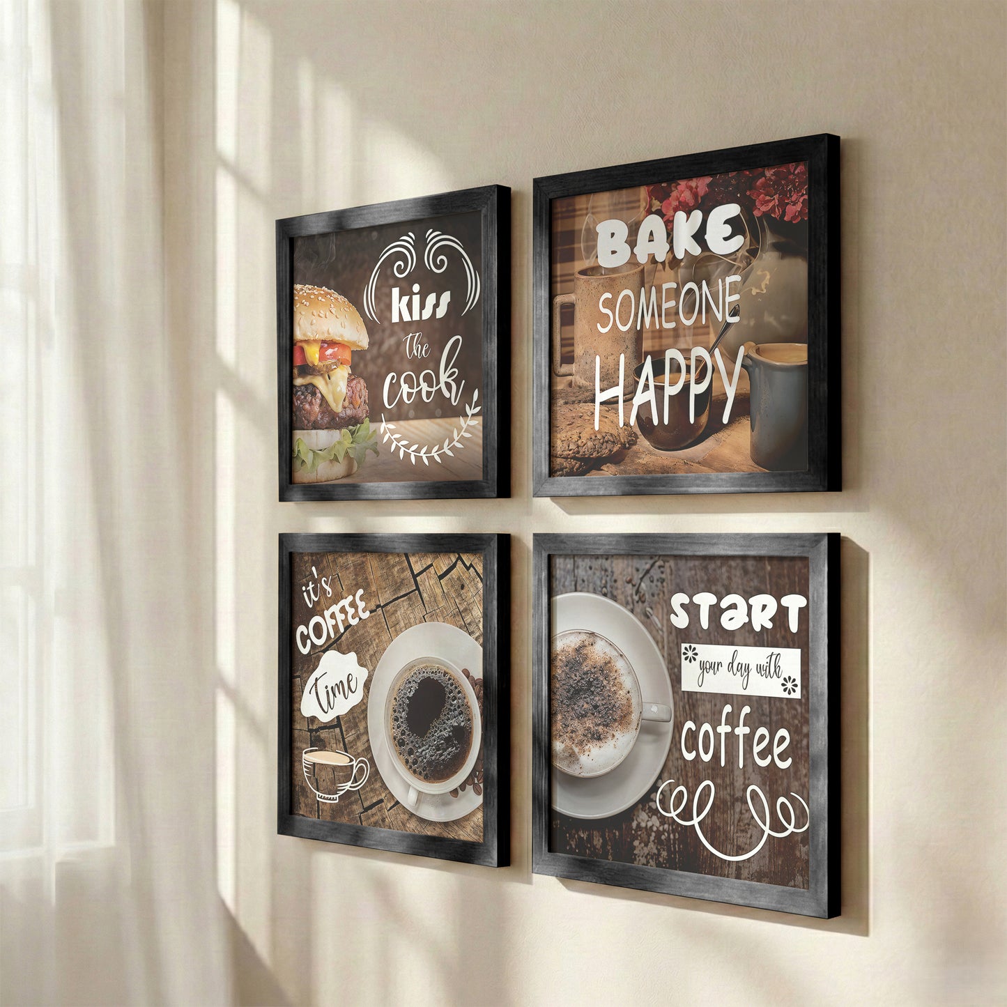 Rustic Coffee & Kitchen Wall Art Set of 4