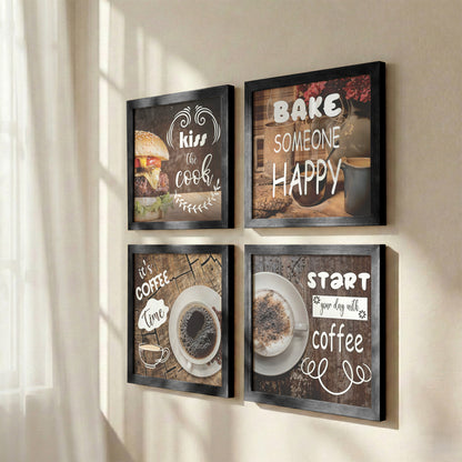 Rustic Coffee & Kitchen Wall Art Set of 4