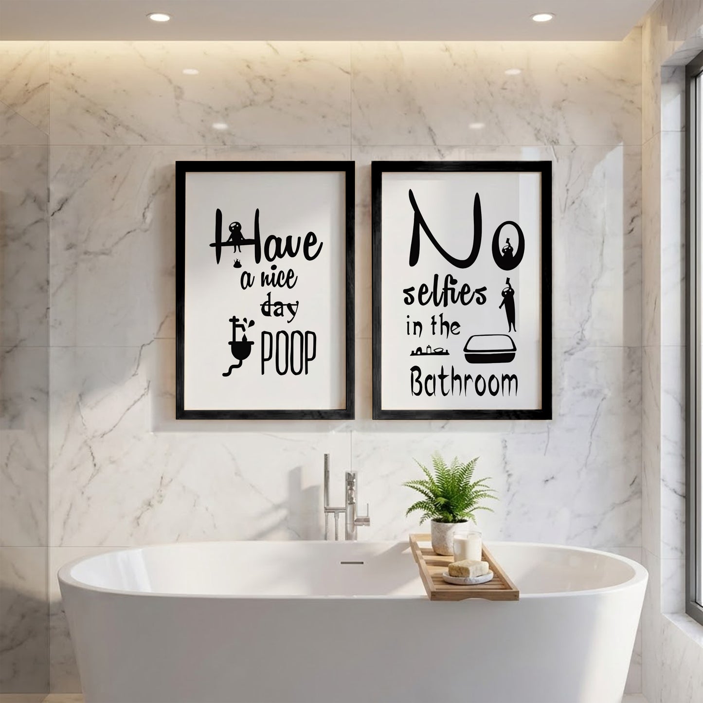 No Selfies in the Bathroom Wall Art Set of 2