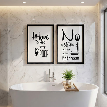 No Selfies in the Bathroom Wall Art Set of 2