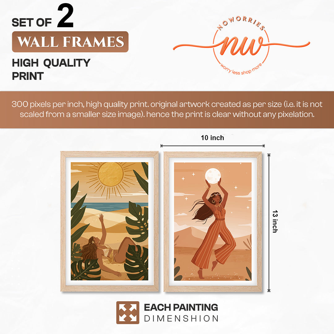 Bohemian Sun & Moon Goddess Wall Art Set of 2