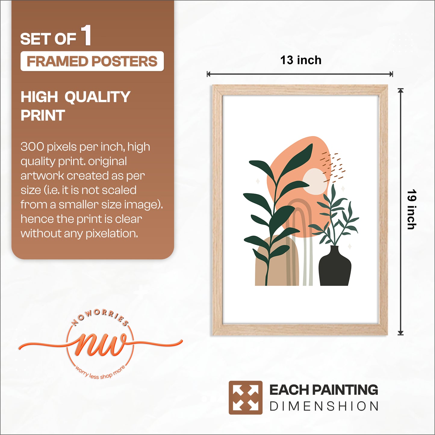 Boho Botanical Vase Wall Frame – Set of 1