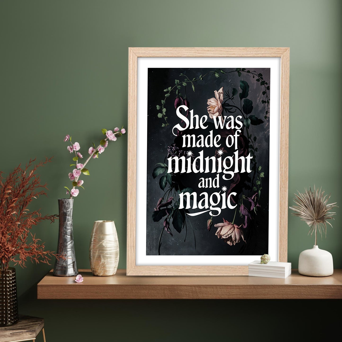 "She Was Made of Midnight and Magic" Quote Framed Print