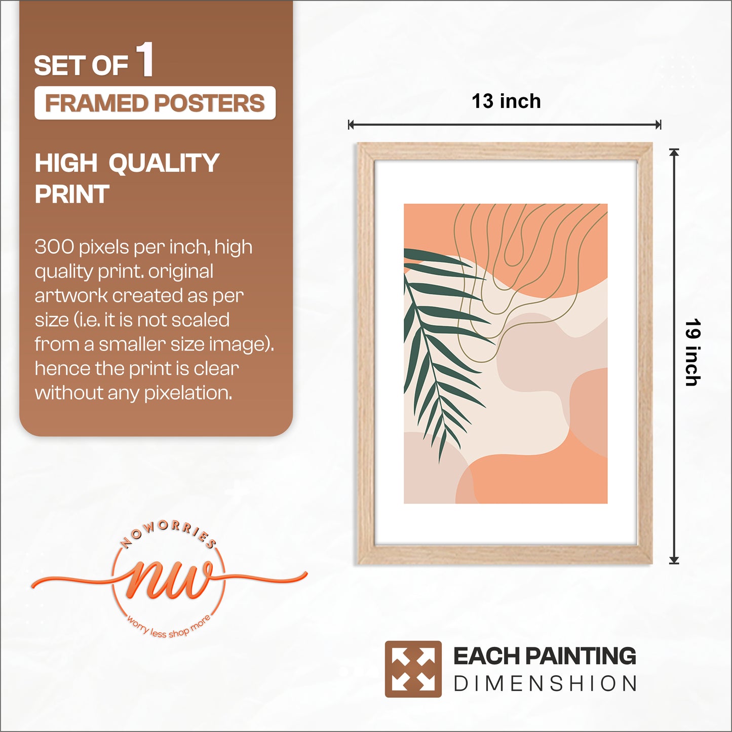 Abstract Palm Leaf Wall Frame – Set of 1