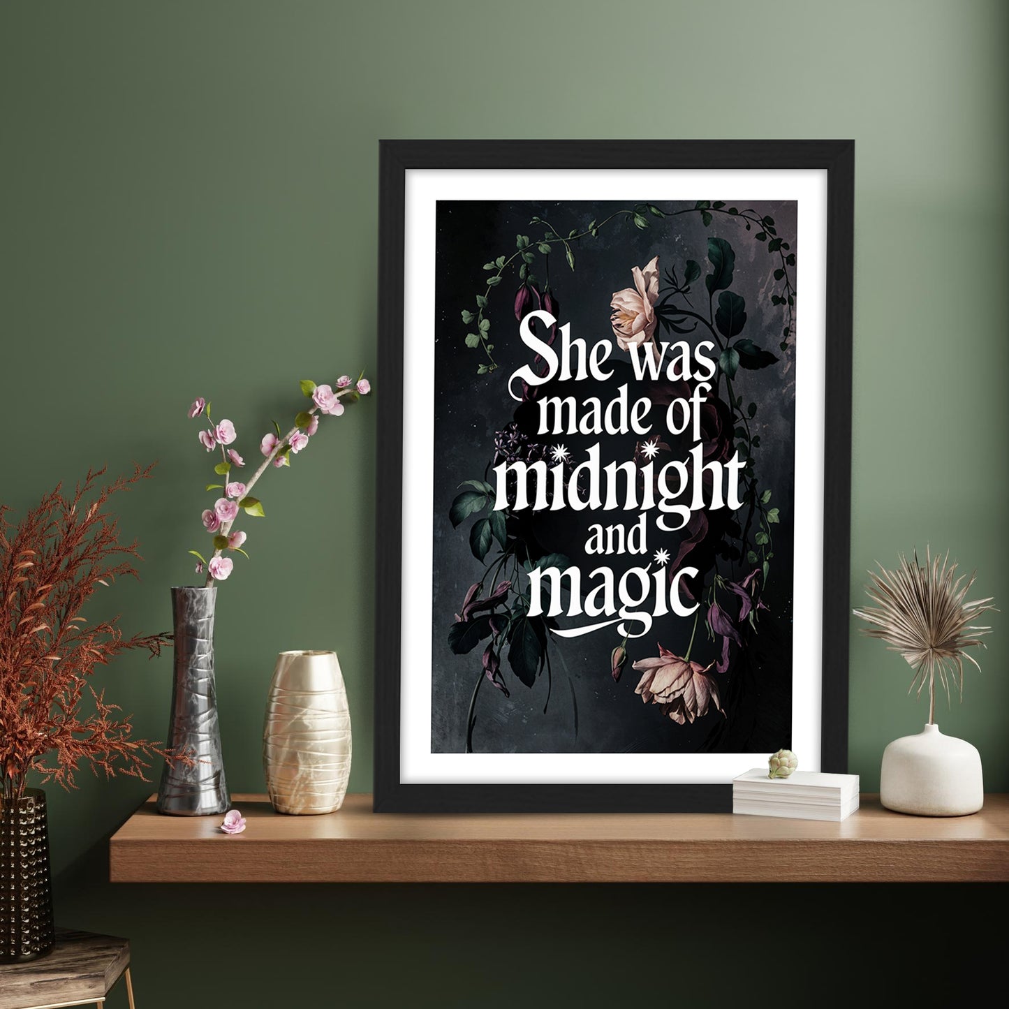 "She Was Made of Midnight and Magic" Quote Framed Print