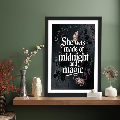 "She Was Made of Midnight and Magic" Quote Framed Print