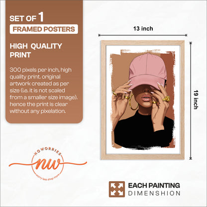 Pink Cap Fashion Girl Framed Wall Art Print