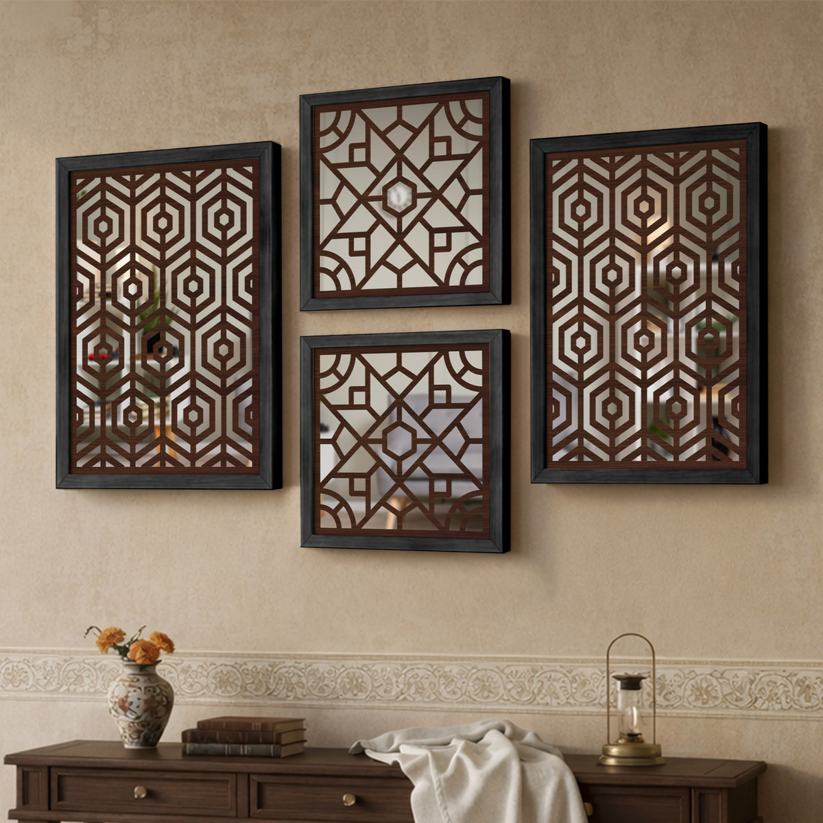 Hexara Mirror Art Set of 4