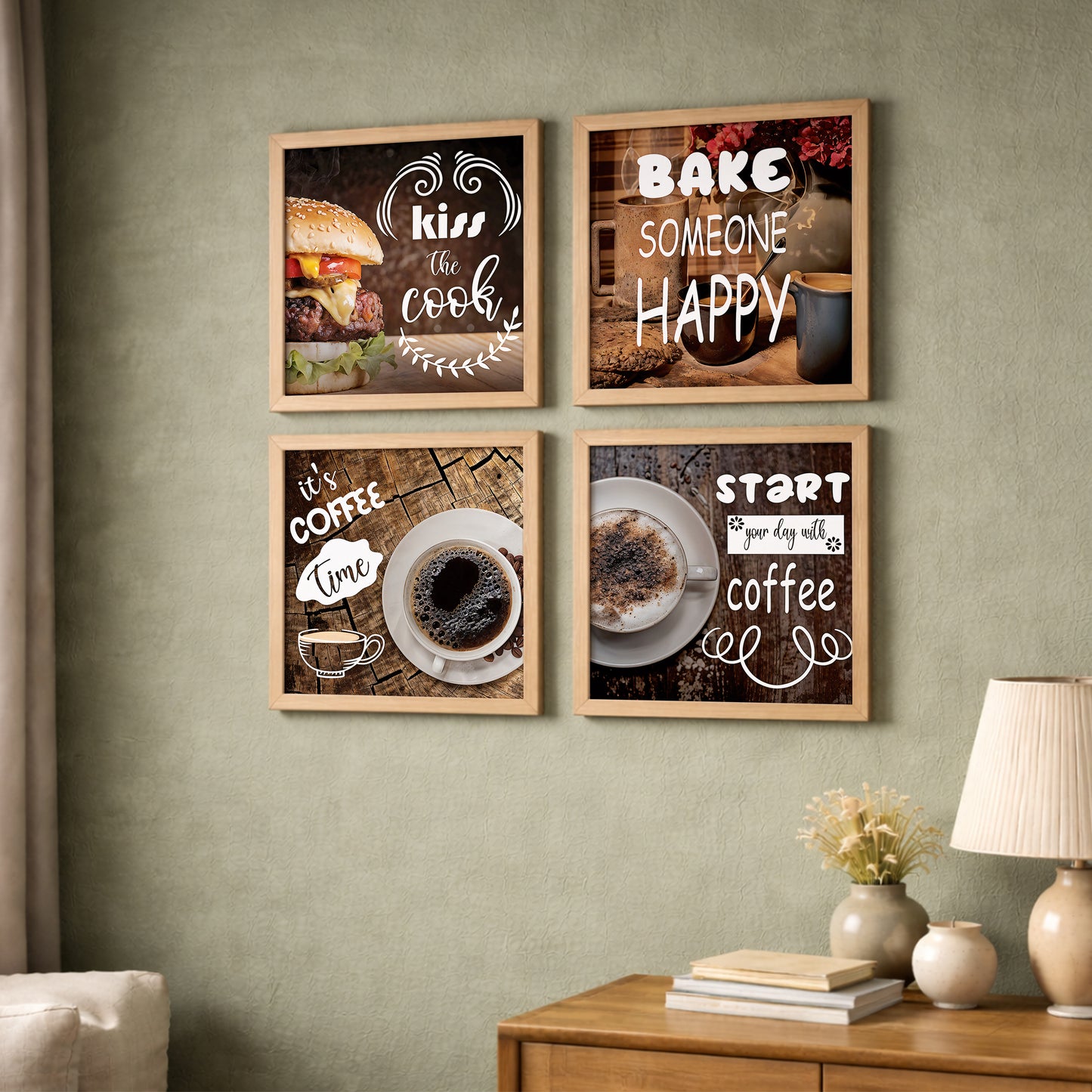 Rustic Coffee & Kitchen Wall Art Set of 4
