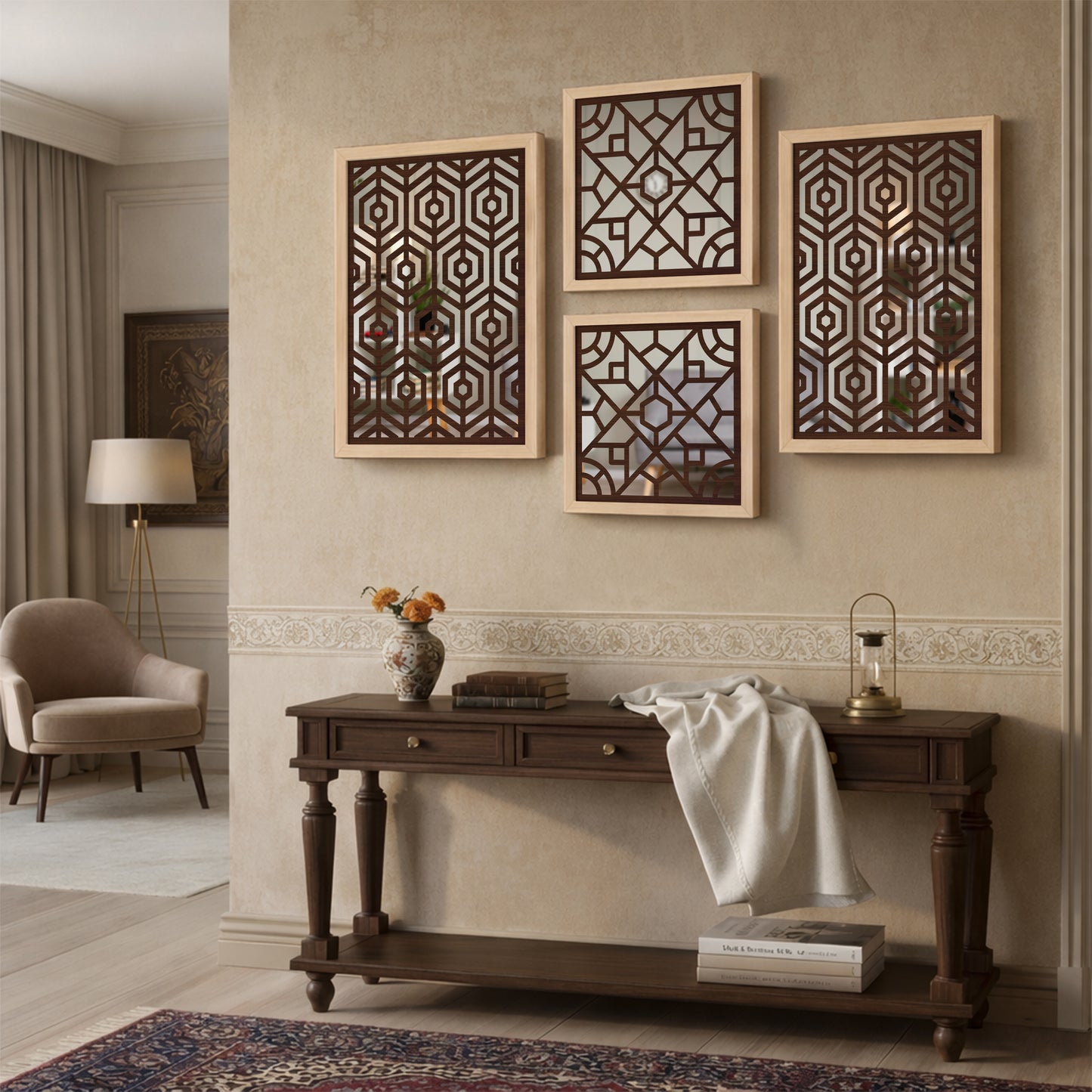 Hexara Mirror Art Set of 4