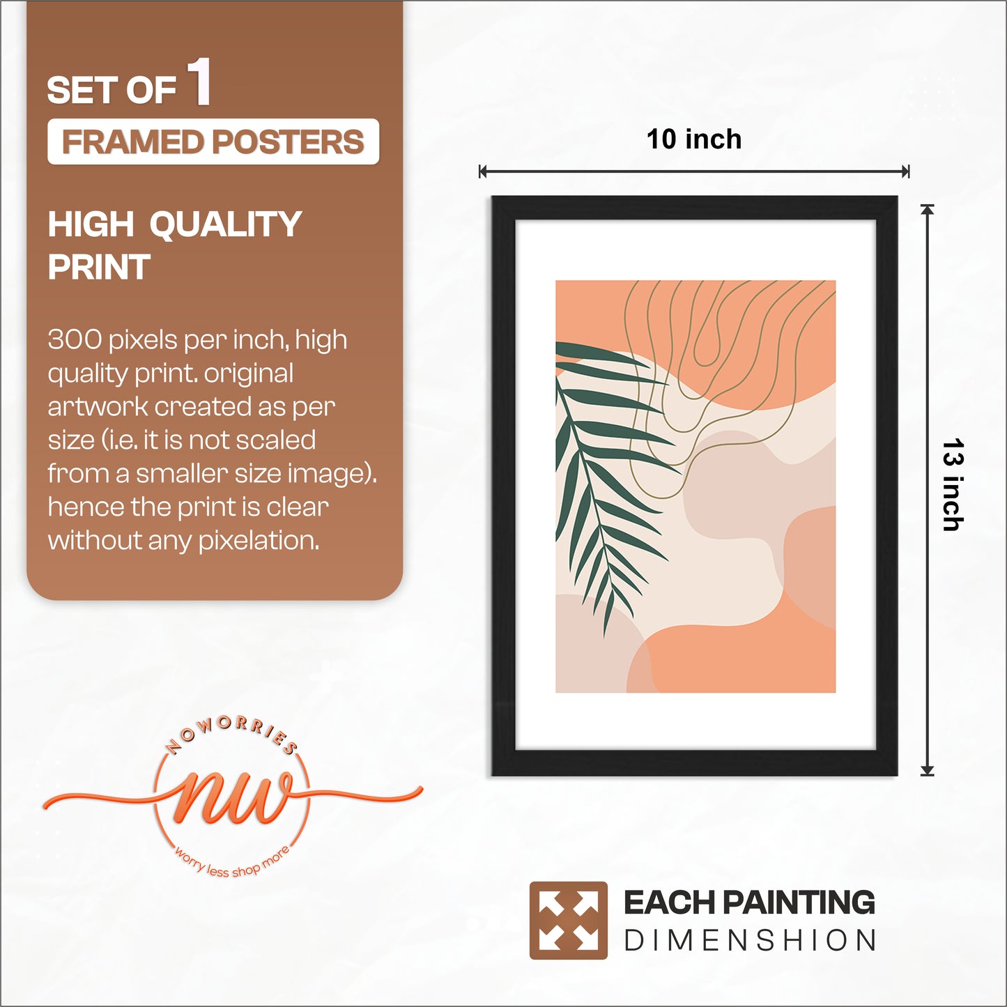 Abstract Palm Leaf Wall Frame – Set of 1