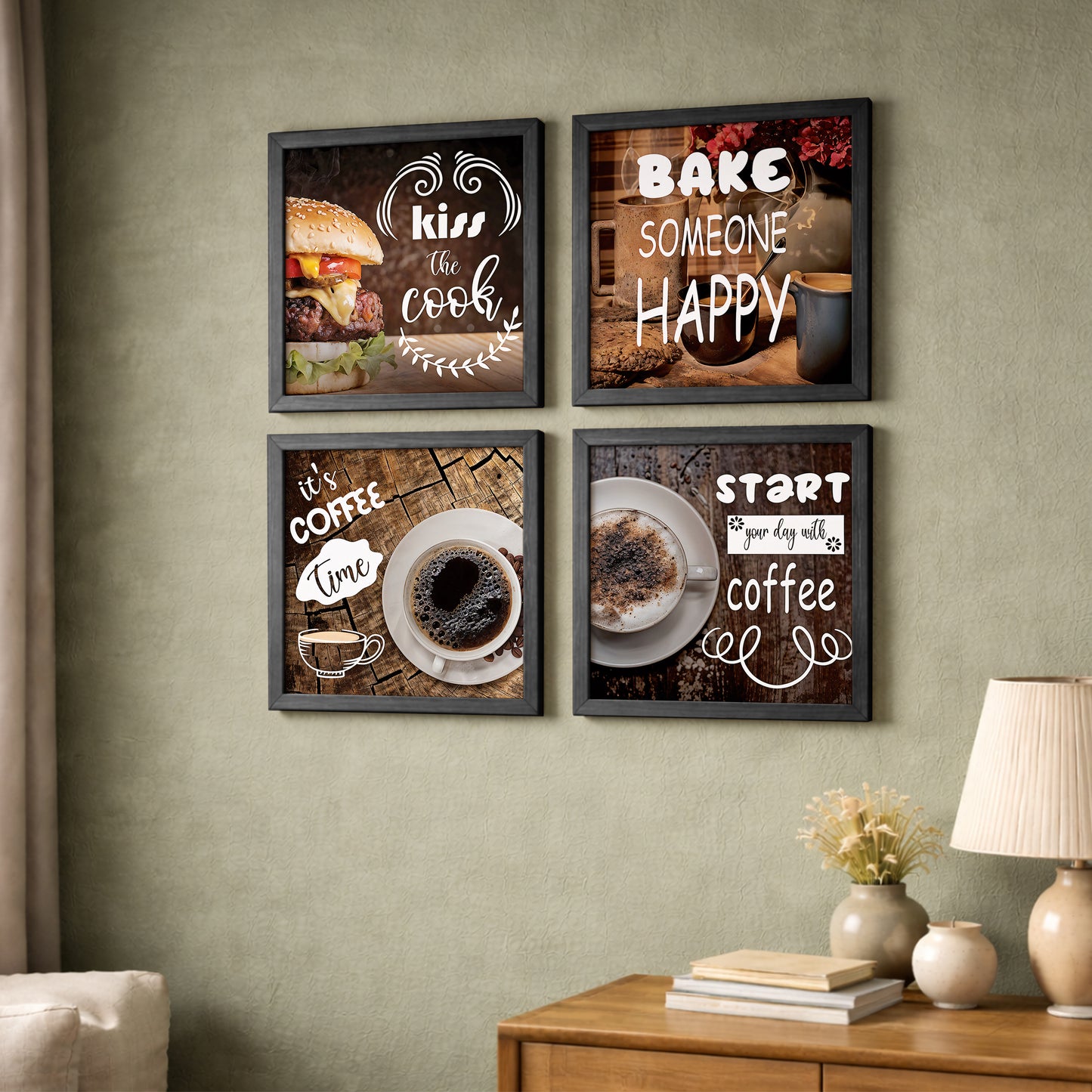 Rustic Coffee & Kitchen Wall Art Set of 4