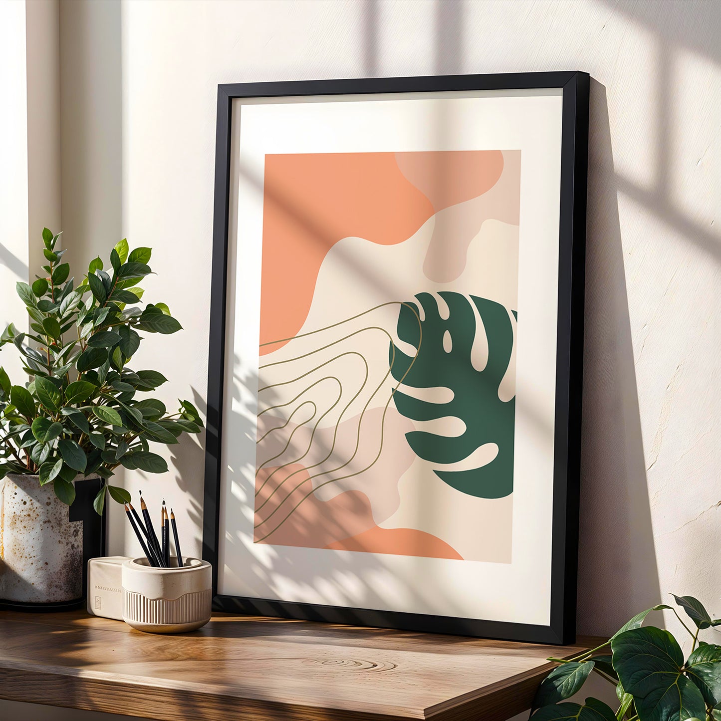 Abstract Monstera Leaf Wall Frame – Set of 1