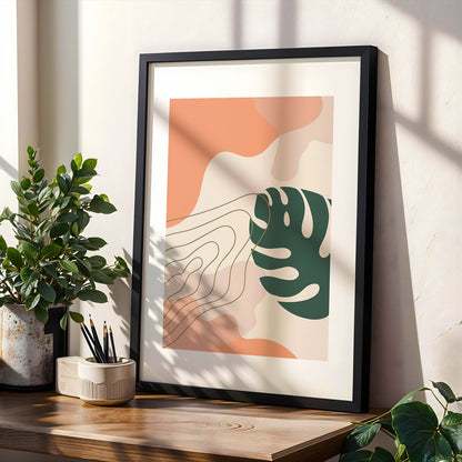 Abstract Monstera Leaf Wall Frame – Set of 1