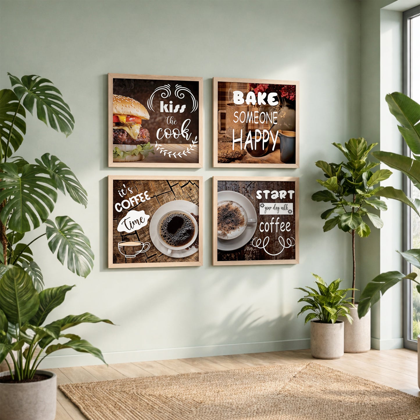 Rustic Coffee & Kitchen Wall Art Set of 4
