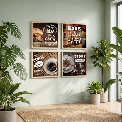 Rustic Coffee & Kitchen Wall Art Set of 4