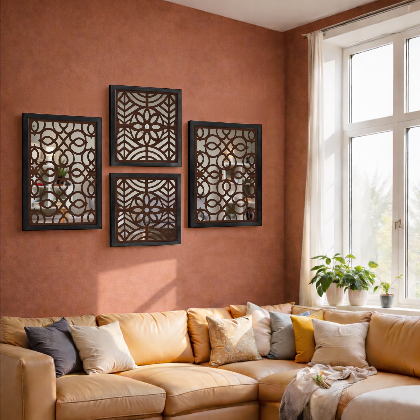 Circle Grid Mirror Art Set of 4