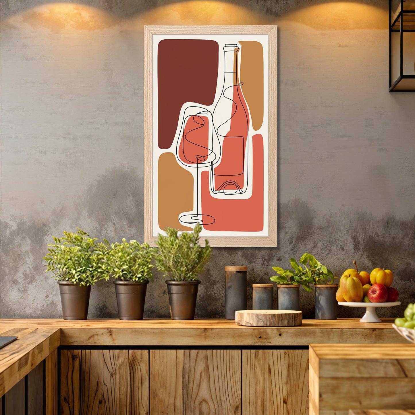 Abstract Wine Bottle & Glass Wall Art