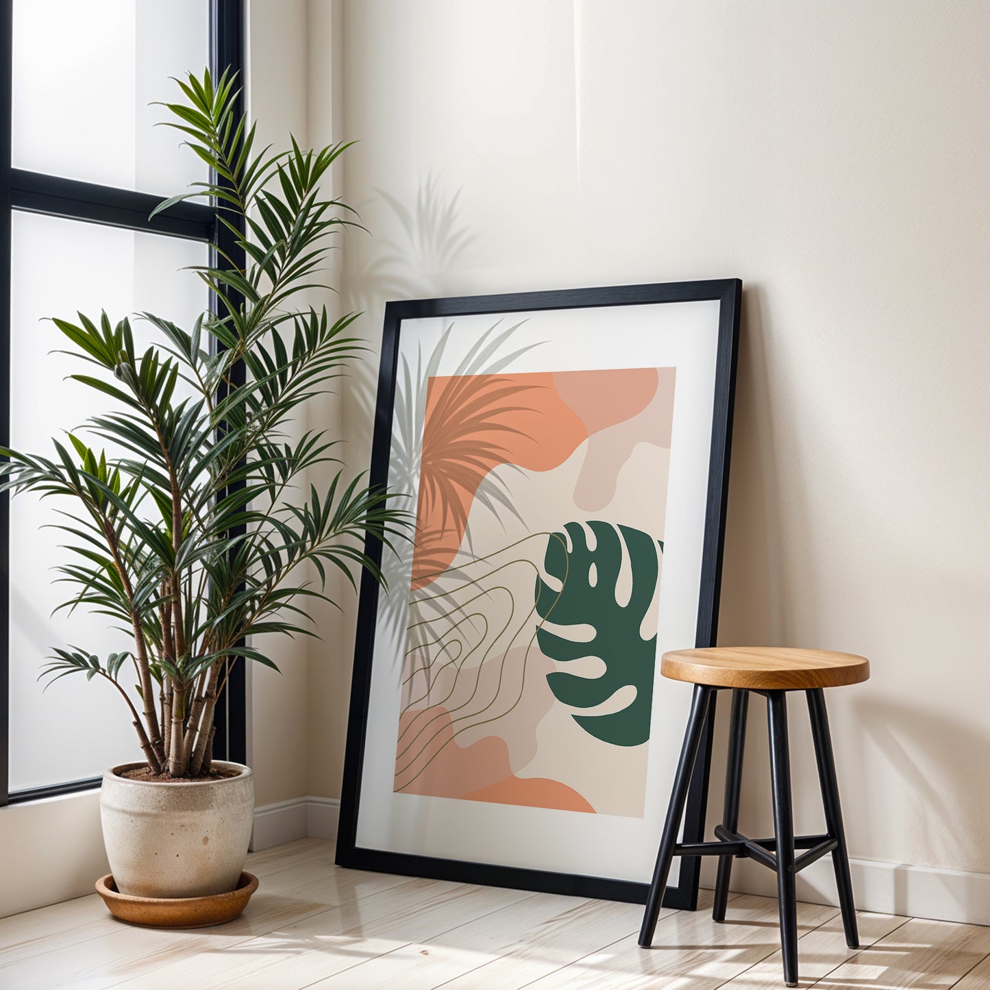 Abstract Monstera Leaf Wall Frame – Set of 1