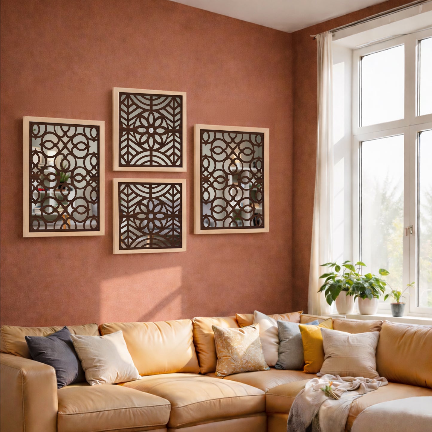 Circle Grid Mirror Art Set of 4