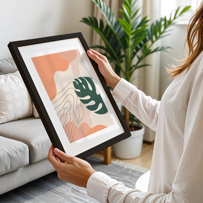 Abstract Monstera Leaf Wall Frame – Set of 1