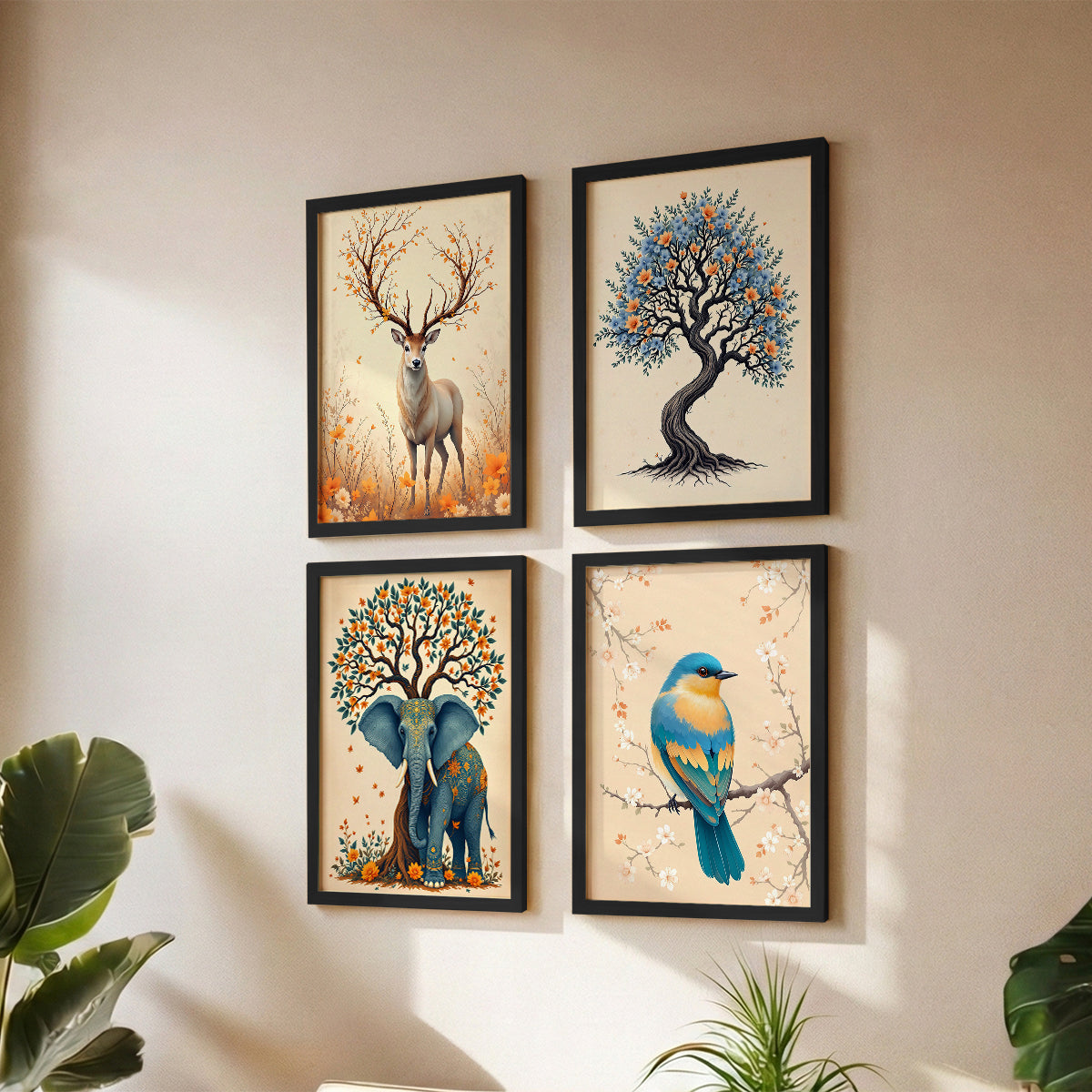 Woodland Animal & Tree Framed Set of 4
