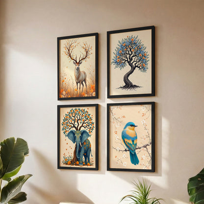 Woodland Animal & Tree Framed Set of 4