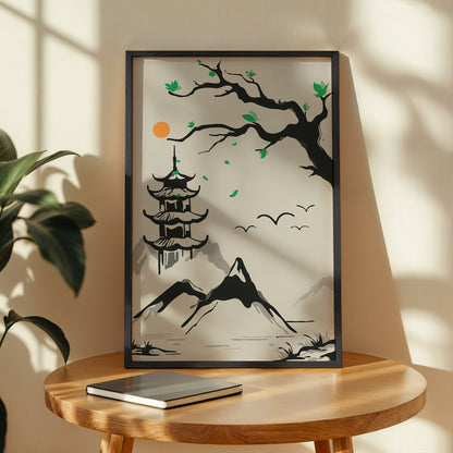 Pagoda Mountain Scene Wall Art