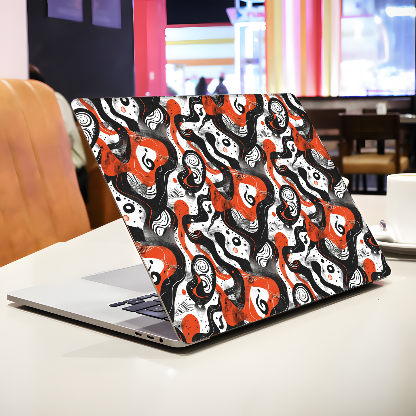 Red Black Abstract Wave Laptop Skin
