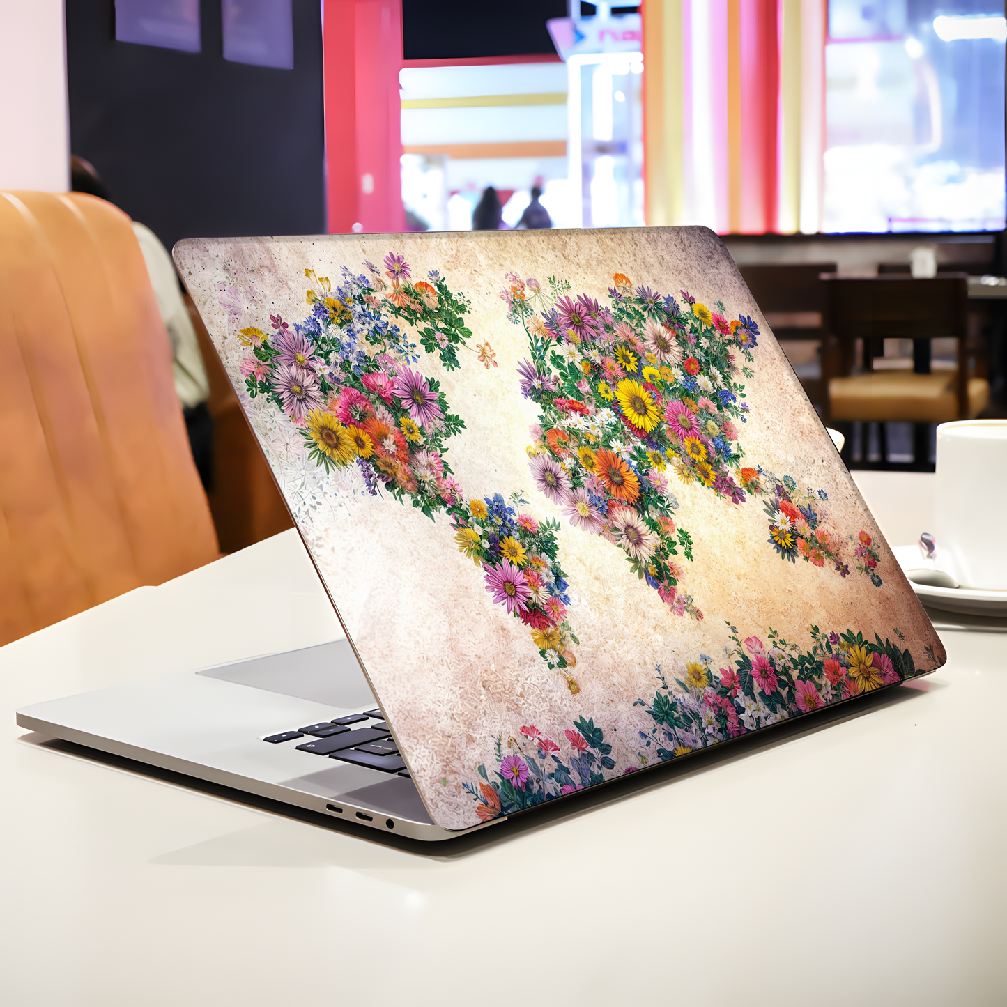 Floral World Map Laptop Skin