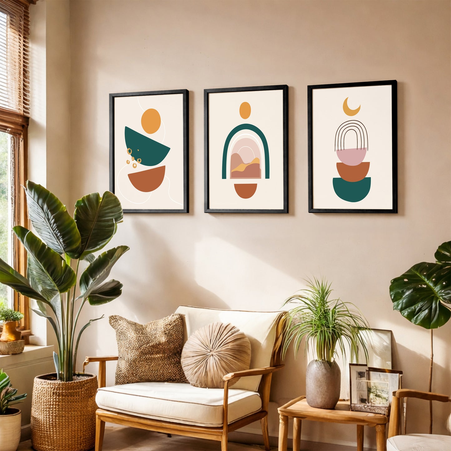 Minimal Boho Abstract Shapes Wall Frame Set of 3