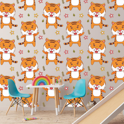 Happy Cartoon Tiger & Flower Wall Sticker