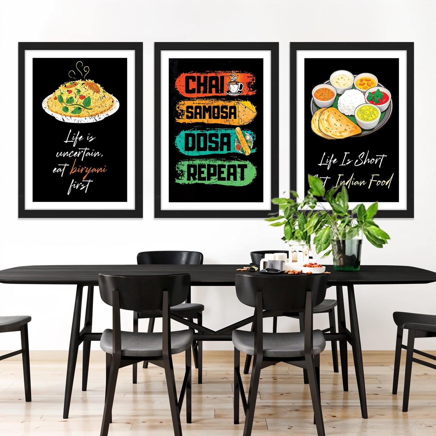 Indian Food Quote Framed Wall Art Set of 3