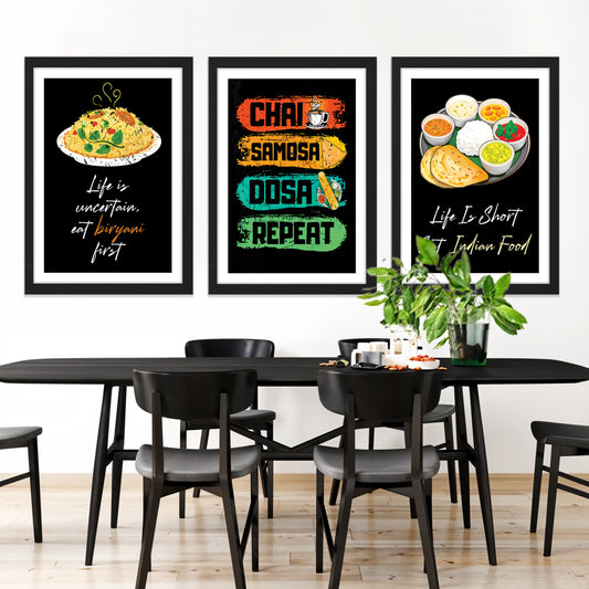 Indian Food Quote Framed Wall Art Set of 3