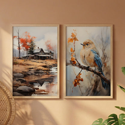 Countryside Bird Art Print Set of 2