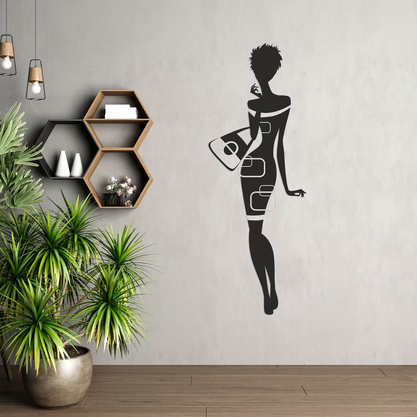 Elegant Woman Pinewood Wall Art
