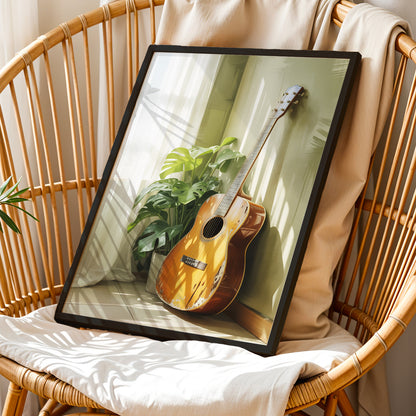 Acoustic Guitar & Greenery Framed Wall Art