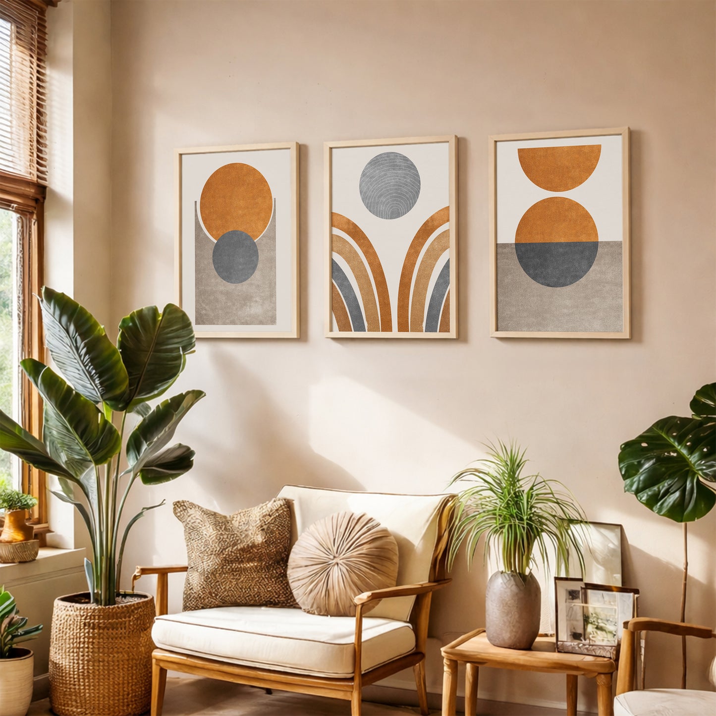 Modern Earth Tone Abstract Wall Frames Set of 3