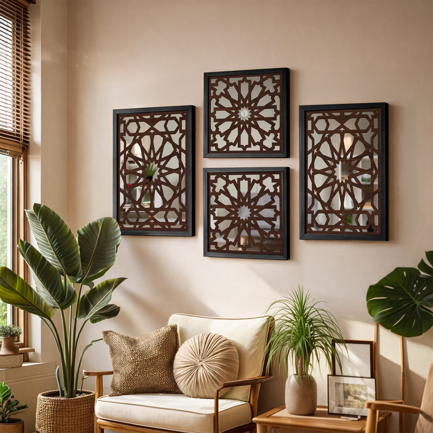 Geometric Pattern Wall Mirror Set of 4