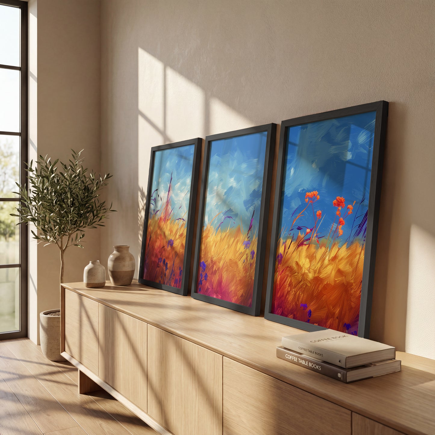 Golden Meadow Landscape Wall Frames Set of 3