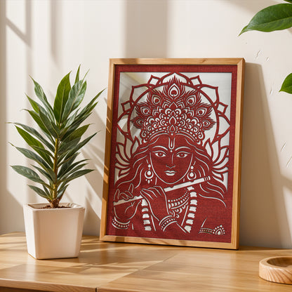 Krishna Pinewood Laser wall Art