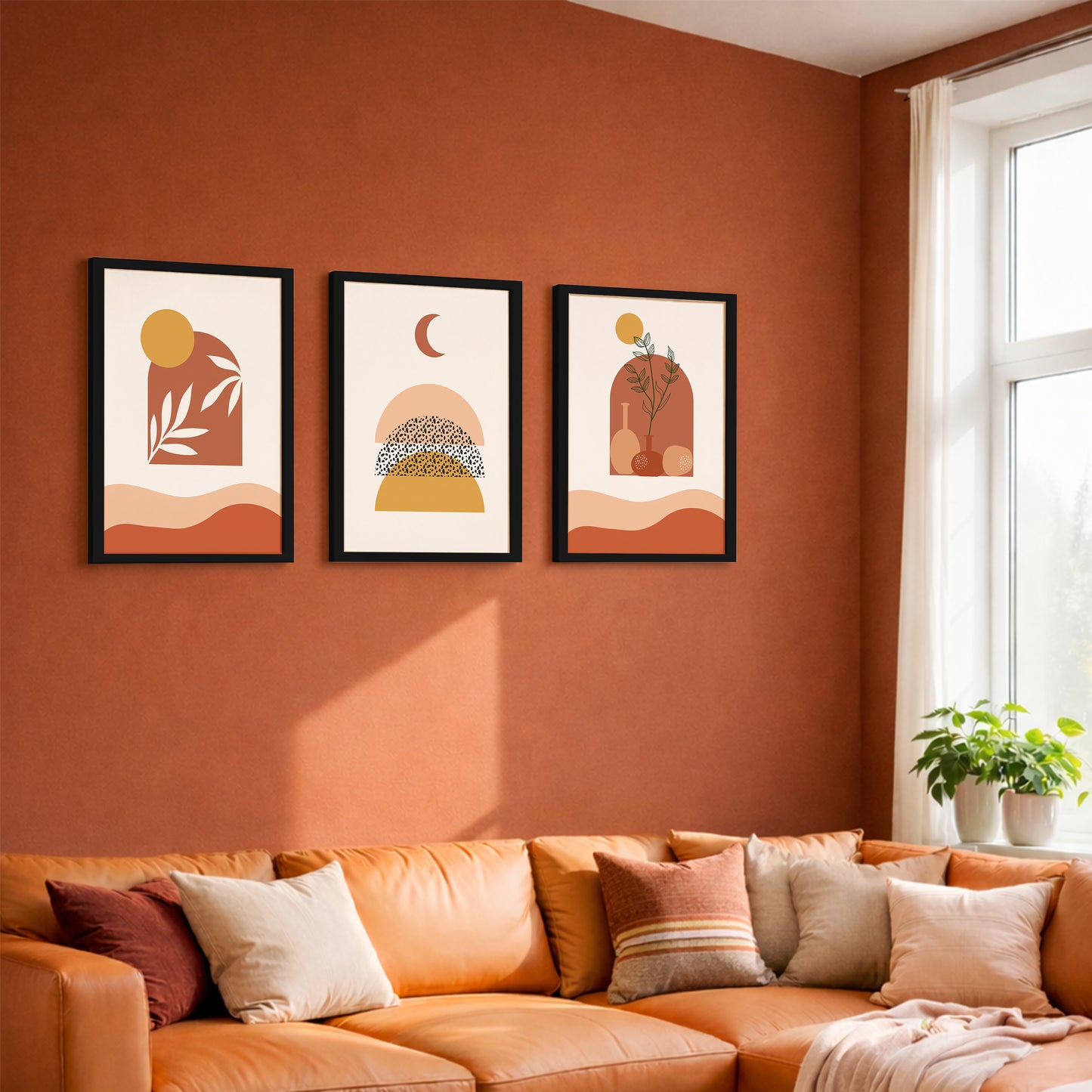 Boho Abstract Sunset Wall Frame Set of 3