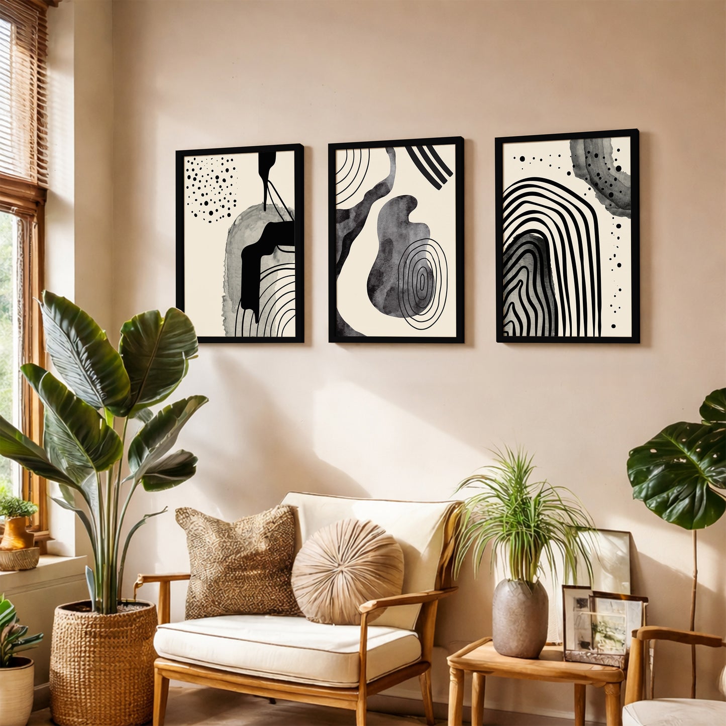 Minimal Black Abstract Art Wall Frame Set of 3