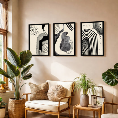 Minimal Black Abstract Art Wall Frame Set of 3