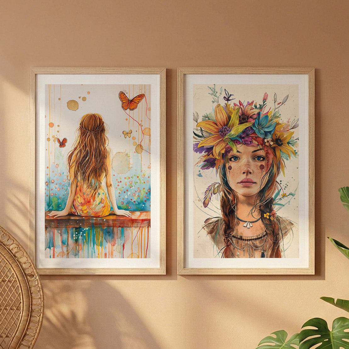 Boho Butterfly Girl Wall Art Set