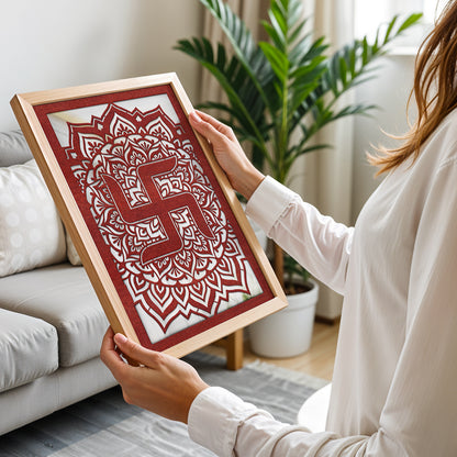 Auspicious Swastik Pinewood Laser wall Art
